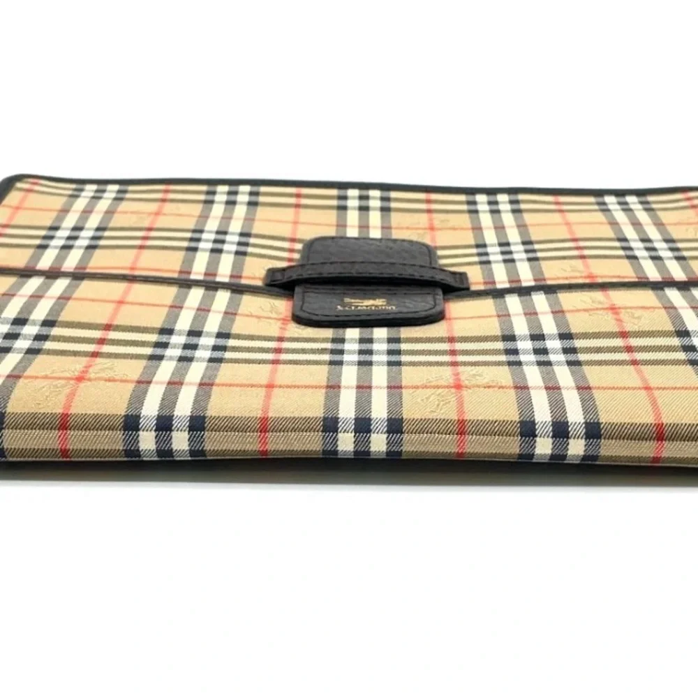 Auth Burberry Nova Check Shadow Horse Canvas Beige Clutch bag